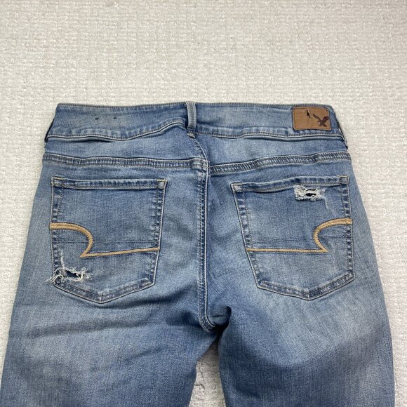 American Eagle Super Stretch Artist Crop Jeans Women’s Sz 12 Distressed Denim - Picture 11 of 13